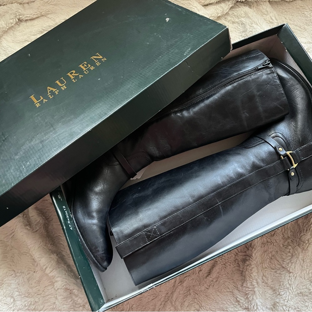 LAUREN RALPH LAUREN Black Marla Calf Boots 7.5